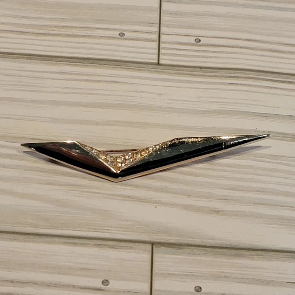 Vintage Park Lane Black Enamel Rhinestone Geometric Modernist Brooch